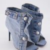 Accessories female | High Top Fish Mouth Denim Button High Heels Blue