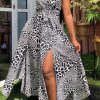 Dresses female | Fashion Printed One Shoulder Slit Maxi Dress