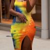 Dresses female | Irregular Tie-Dye Printed Button Slit Midi Dress