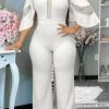 Jumpsuits & Rompers female | Round Neck Solid Split Joint Asymmetrical Plus Size Jumpsuit