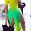 Dresses female | Sexy Off Shoulder Gradient Split Maxi Dress