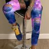 Bottoms female | Fashion Tie Dye Print Ripped Skinny High Waist Jeans