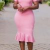 Dresses female | Elegant Off The Shoulder Slim Fit Plus Size Fishtail Midi Dress