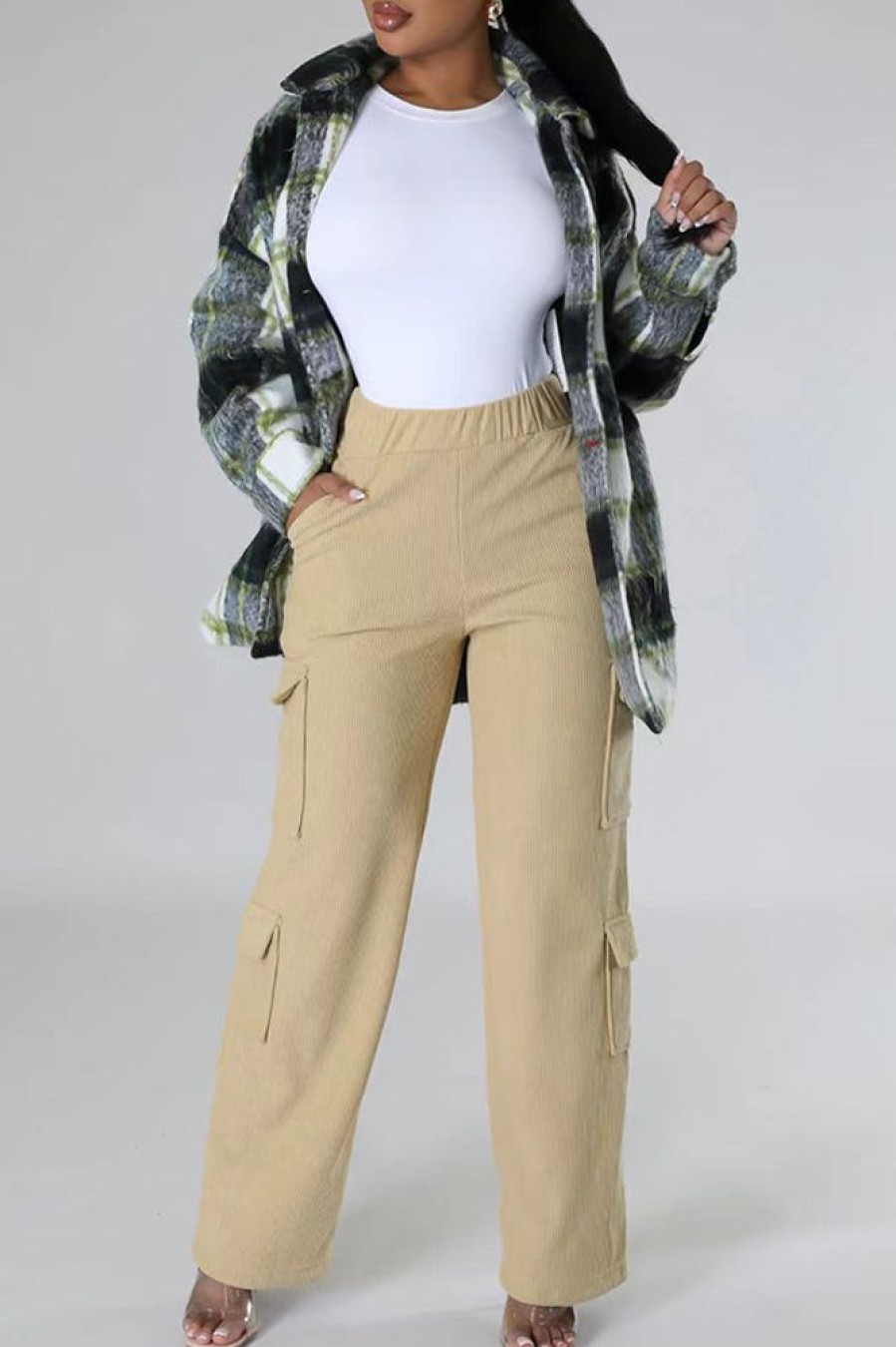 Bottoms female | Casual Loose Pocket Straight Pants