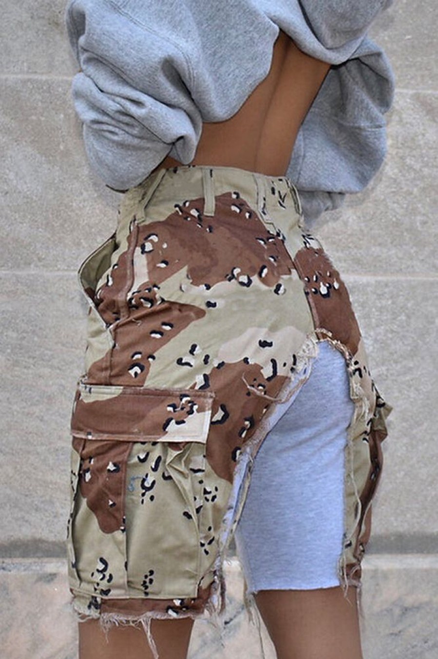 Bottoms female | Fashion High Waist Camouflage Print Panel Pocket Shorts Multicolor