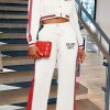 2-Pieces female | Striped Button Color Matching Slit Pants Sports Two-Piece Set