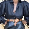 Tops & Outerwear female | Fashion Single-Breasted Backless Lantern Sleeve Shirt