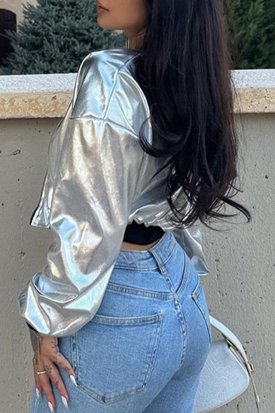 Tops & Outerwear female | Casual Metallic Long-Sleeved Short Jacket