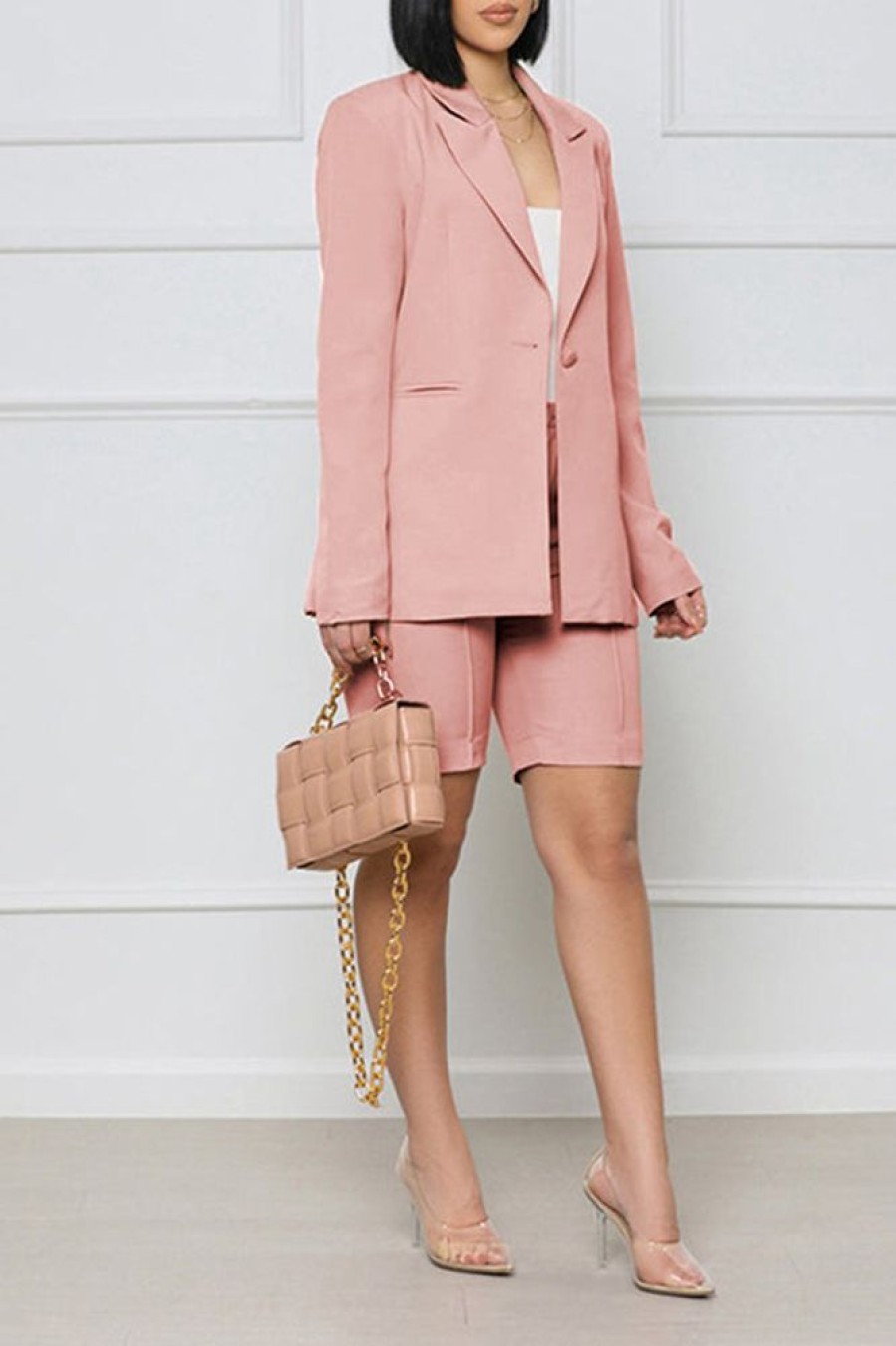 2-Pieces female | Urban Solid Color Lapel Blazer & Shorts 2Pc Suit