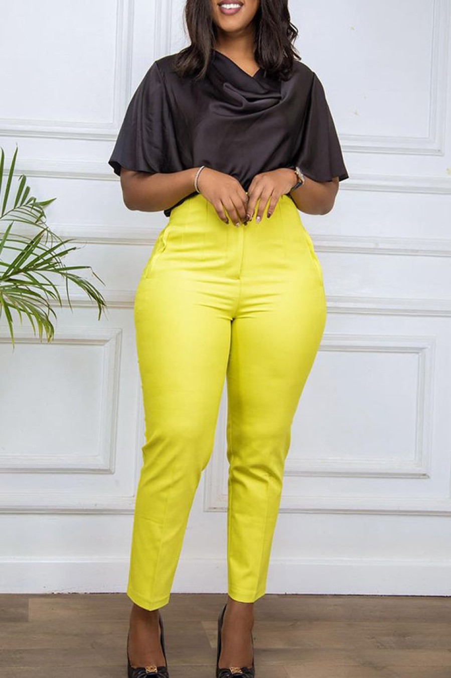 Bottoms female | Commuter Solid Color Slim-Fit High Waist Cropped Pants