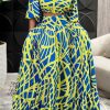 2-Pieces female | Elegant Plus Size Stripe Print Off Shoulder Short Top High Waist Long Skirt Suits