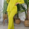 2-Pieces female | Simple Solid Color V-Neck Long Sleeve Blouse Slit Straight Leg Pant Suits