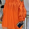 Dresses female | Temperament Plus Sizeoblique Collar Loose Pleated Mini Dress Orange