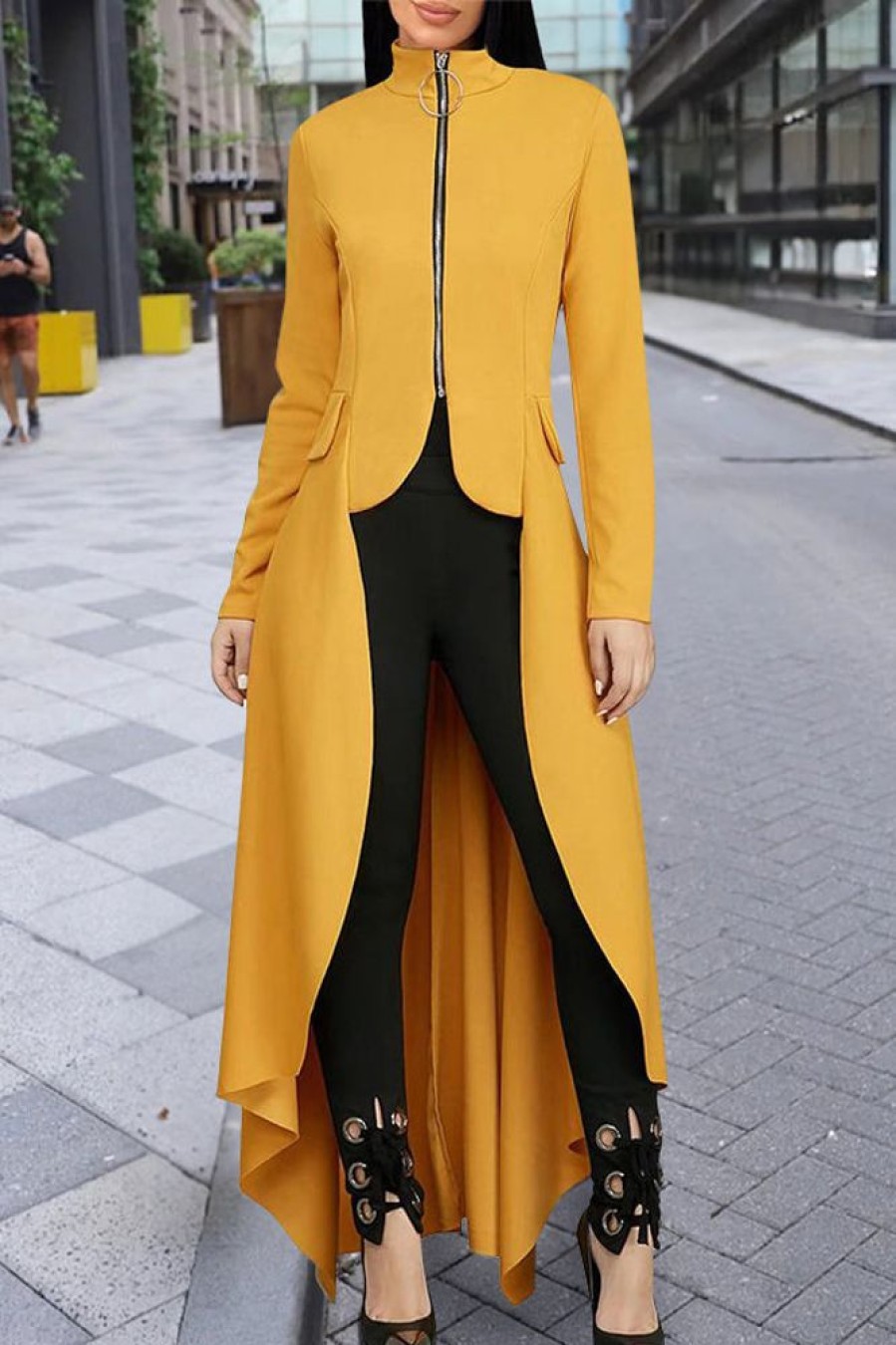 Tops & Outerwear female | Zipper Long Sleeve Asymmetric Solid Color Maxi Jacket