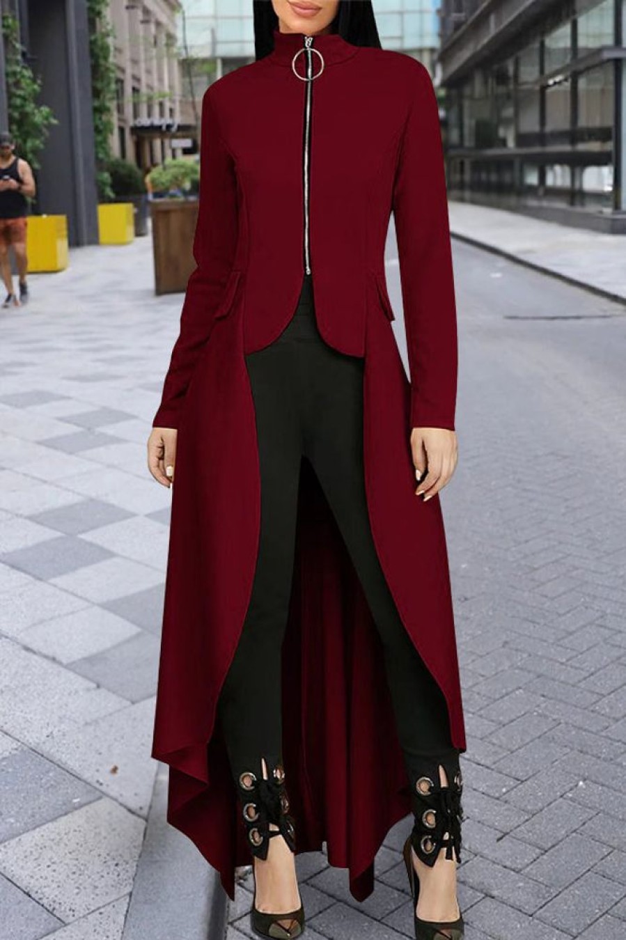 Tops & Outerwear female | Zipper Long Sleeve Asymmetric Solid Color Maxi Jacket