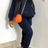 2-Pieces female | Sport Letter Print Long Sleeve Hoodie Solid Color Pant Suits Navy Blue