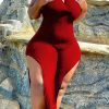 Jumpsuits & Rompers female | Plus Size Ribbed Halter Slit Leg Jumpsuit