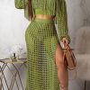 2-Pieces female | Sexy Off Shoulder Tassels Long Sleeve Slit Long Skirt Suits