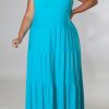 Dresses female | Comfortble Solid Color Sleeveless Round Neck Plus Size Maxi Dress