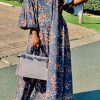 Dresses female | Oblique Shoulder Irregular Slit Floral Print Maxi Dress Blue