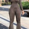 Jumpsuits & Rompers female | Long Sleeve Slim-Fit Knitted Flared Jumpsuit