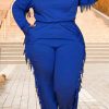 2-Pieces female | Casual Solid Color Tassel Plus Size Hooded Pant Suits