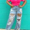 Bottoms female | Fashion Ripped Wide Leg Jeans Blue