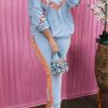 2-Pieces female | Casual Sequin Stitching Long Sleeve Round Neck Pant Suits