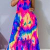 Dresses female | Multi Color Flow Tie-Dye Halterneck Maxi Dress Multicolor