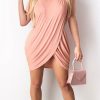 Dresses female | Solid Color Short Sleeve Wrap Dress Pink