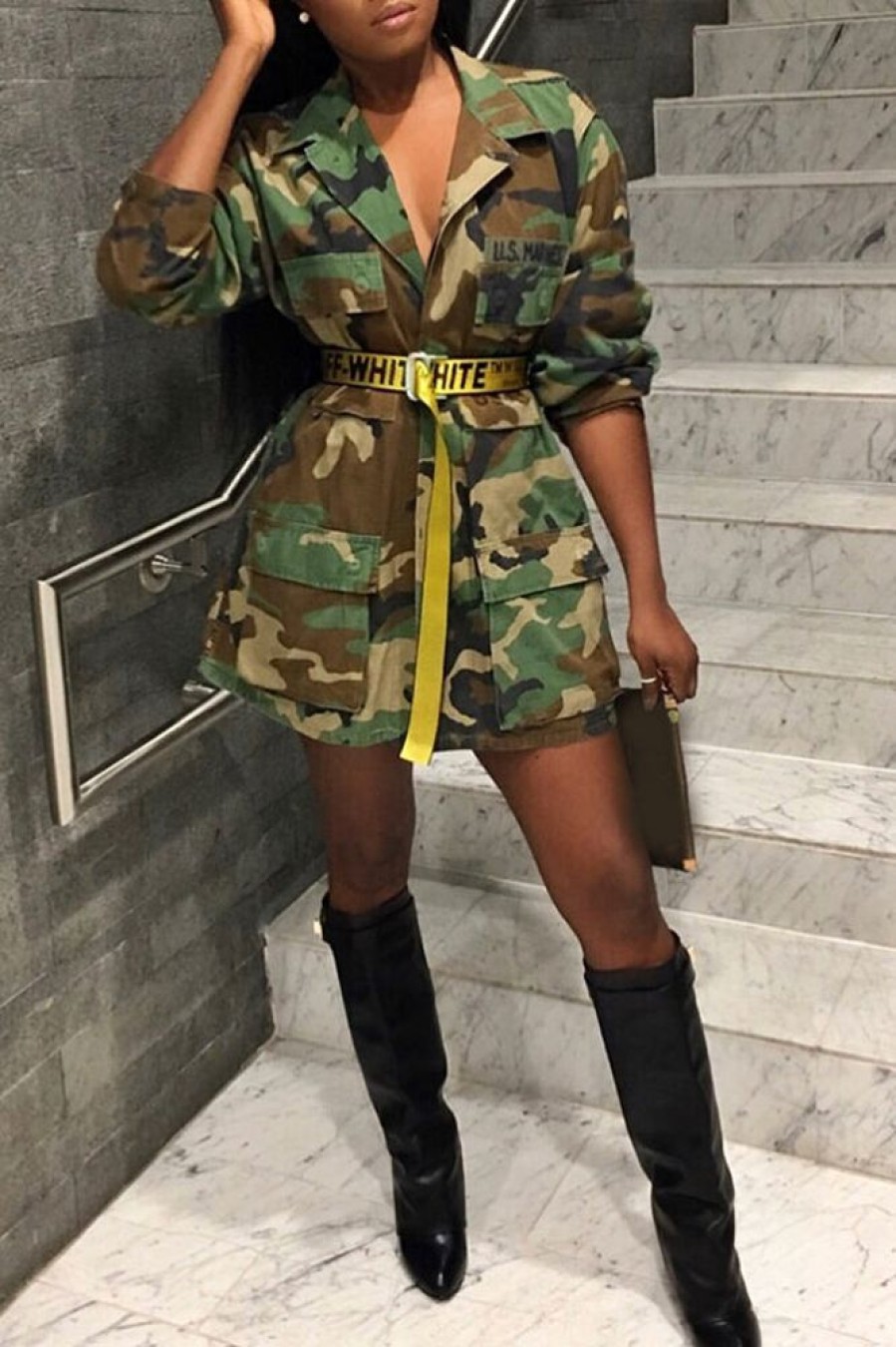 Tops & Outerwear female | Workwear Camouflage Long Lapel Jackets Army Green