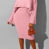 2-Pieces female | Temperament High Neck Batwing Sleeve Knit Dress Suits