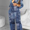 Jumpsuits & Rompers female | Denim Print Shirt Collar Belt Jumpsuit