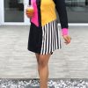 Dresses female | Fashion Striped Stitching Single Breasted Long Sleeved Midi Dress