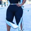 Jumpsuits & Rompers female | Temperament Plus Size V-Neck Colorblock Slit Jumpsuits¨Without Belt"