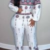 2-Pieces female | Fashion Positioning Printed Flared Pant Suits White