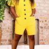 Jumpsuits & Rompers female | Loose Solid Color Short Sleeved Rompers Yellow