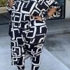 2-Pieces female | Fashion Geometric Printing Irregular Plus Size Pant Suits