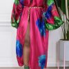 Tops & Outerwear female | F Ion Print Batwing Sleeve Satin Loose Long Gown (Without Belt)