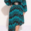 Dresses female | Fashion Stripe Printed Long Sleeve Irregular Plus Size Maxi Dress (Without Belt)