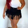 Bottoms female | Fashion High Waist Tassels Plus Size Denim Shorts Black