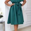 Dresses female | Cross V-Neck Bowknot Knotted High Waist Pleated Gown Dress