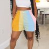 Bottoms female | Casual Stretch Drawstring Rainbow Colorblock Striped Shorts Multicolor