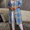 Tops & Outerwear female | Fashion Thick Lapel Plaid Long Casual Woolen Coat Blue