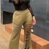 Bottoms female | Trend Solid Color Ripped Zipper Wide Leg Pants