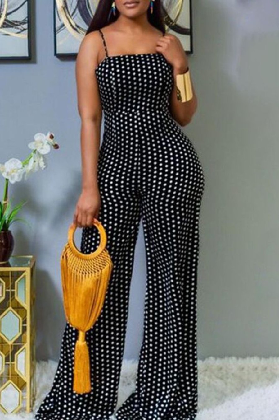 Jumpsuits & Rompers female | Fashion Polka Dot Print Suspender Jumpsuit