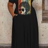 Dresses female | Casual Printed V-Neck Short Sleeve Plus Size Maxi Dress