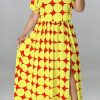 Dresses female | Casual Plus Size Short Sleeve Polka Dot Print Slit Maxi Dress