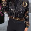 Tops & Outerwear female | Trendy Sequin Zip Long Sleeve One Size Jacket Gold