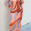 Dresses female | Fashion Printed Long Sleeve Slim Maxi Dress Multicolor